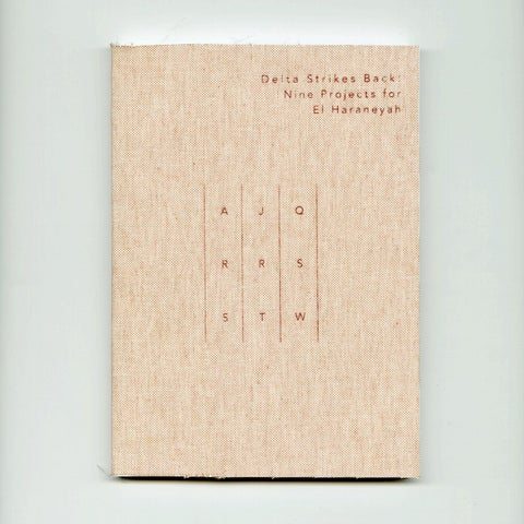 Cover of Delta Strikes Back: a sand-coloured linen booklet with the title and nine letters in red.